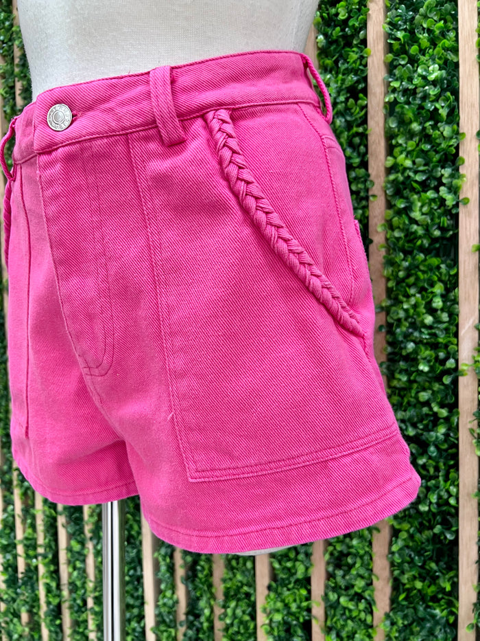 Pink Braided Denim Short