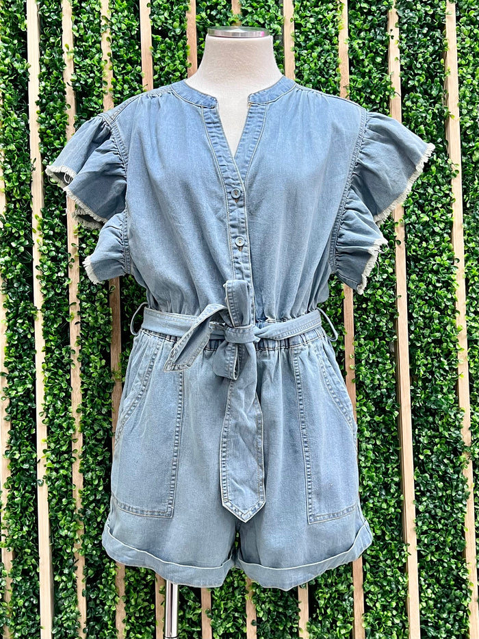 Angel Sleeve Denim Romper