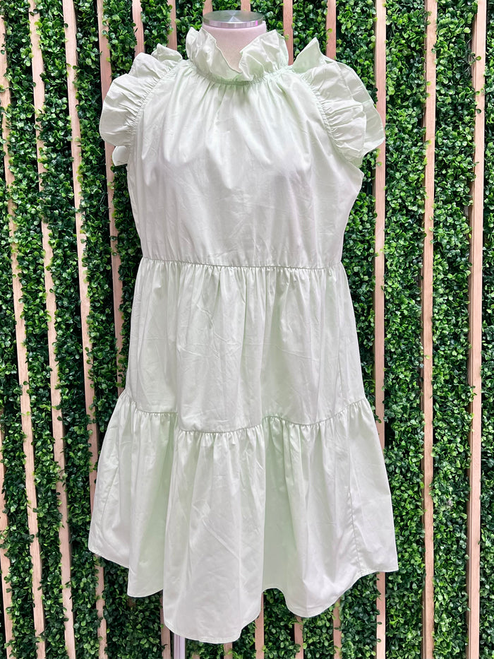 Mint Ruffle Neck Tiered Short Dress