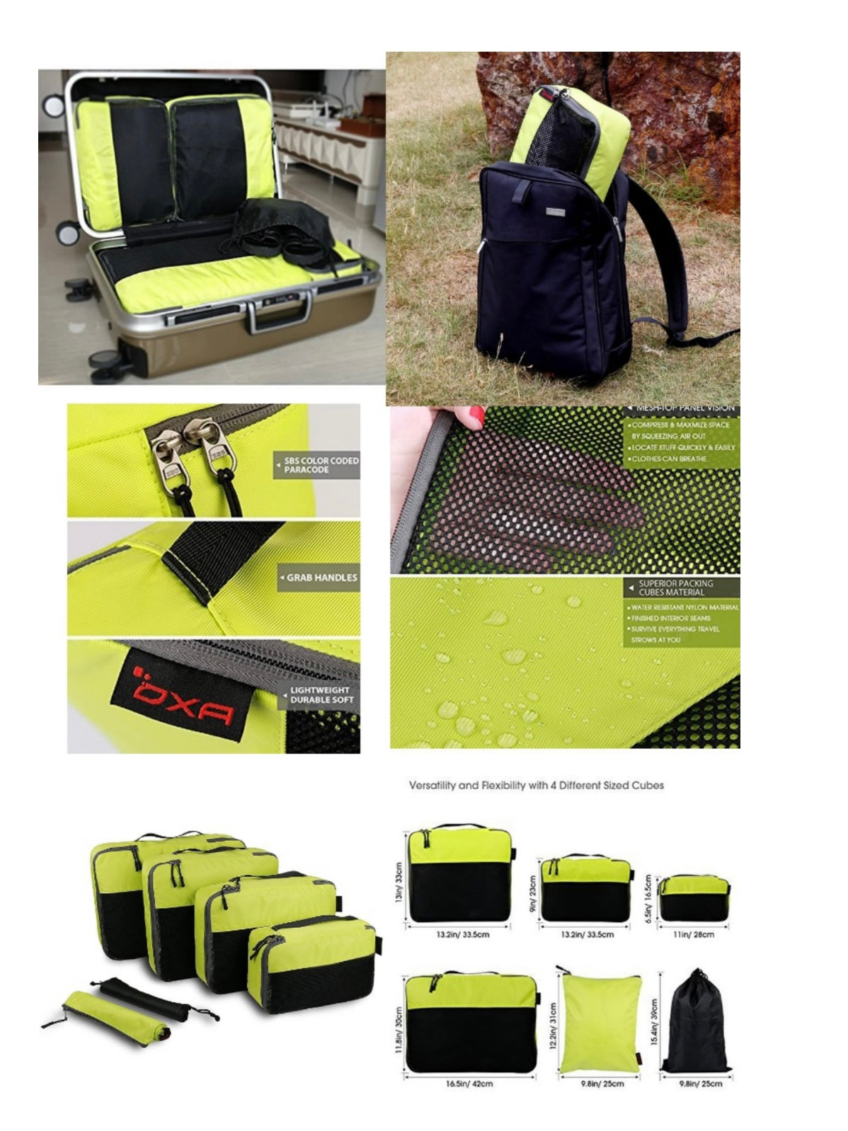 Lime 4 Set Packing Cubes