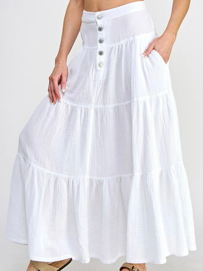 White Gauze Tiered Maxi Skirt