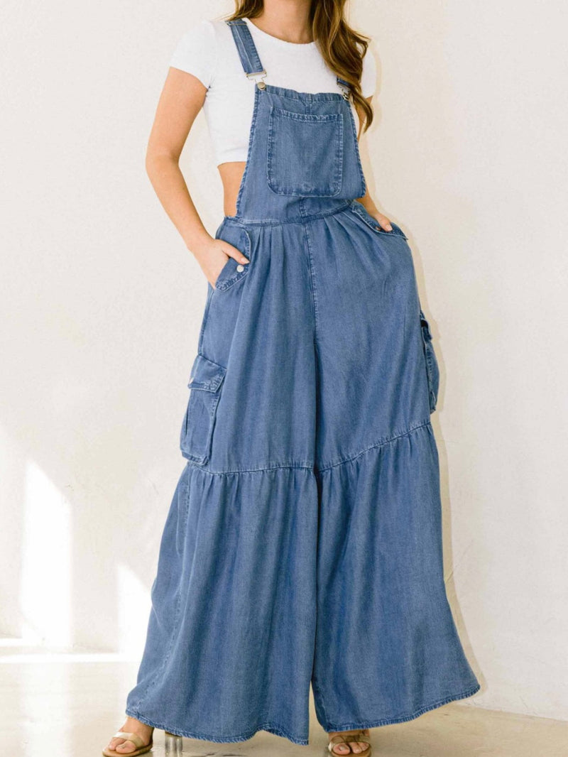 Tiered Overall Denim Jumpsuit