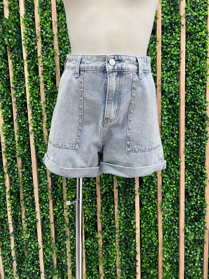 Studded Pocket Denim Shorts