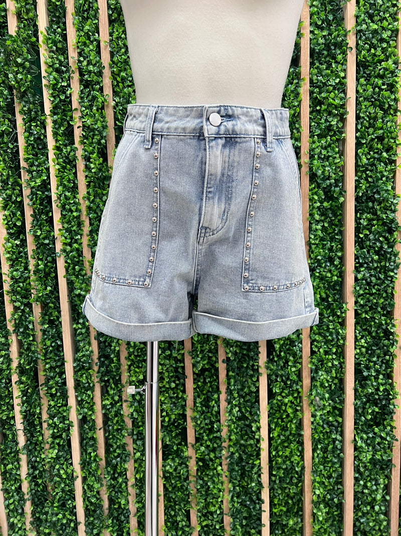 Studded Pocket Denim Shorts