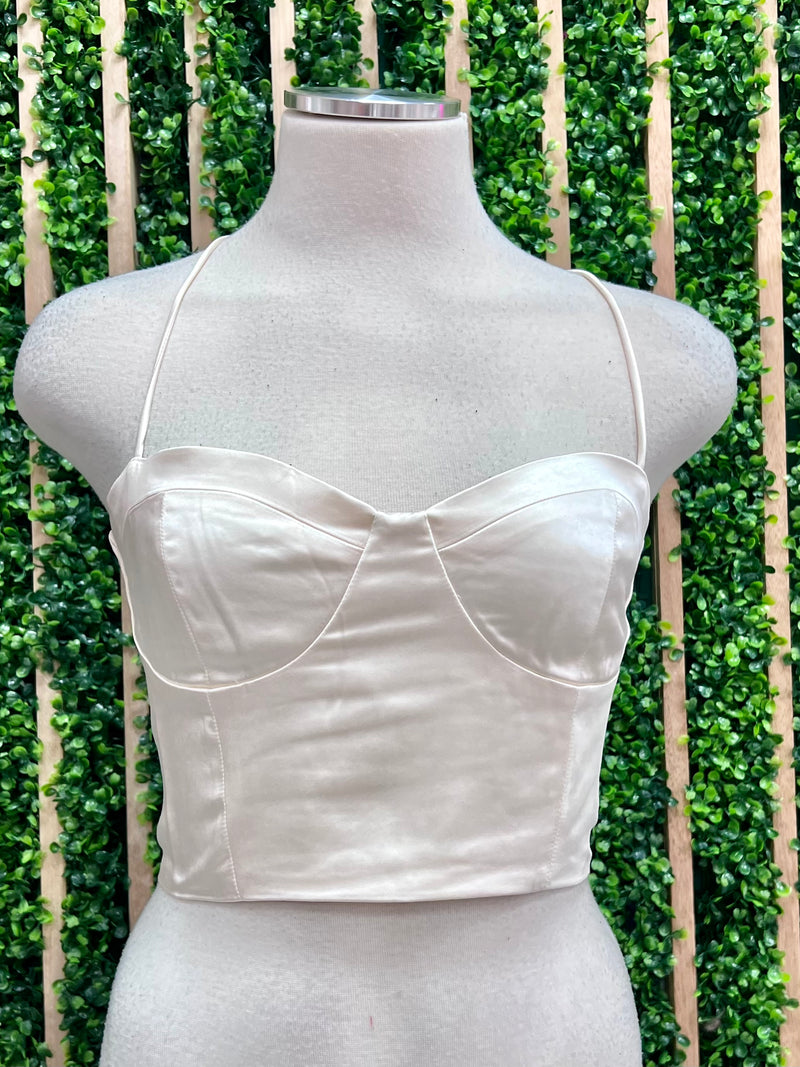 Ivory Satin Halter Corset Top