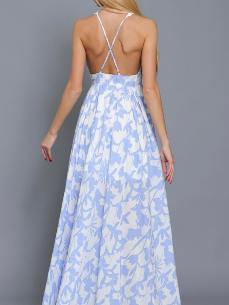 Beatiful Blue White Tiered Maxi