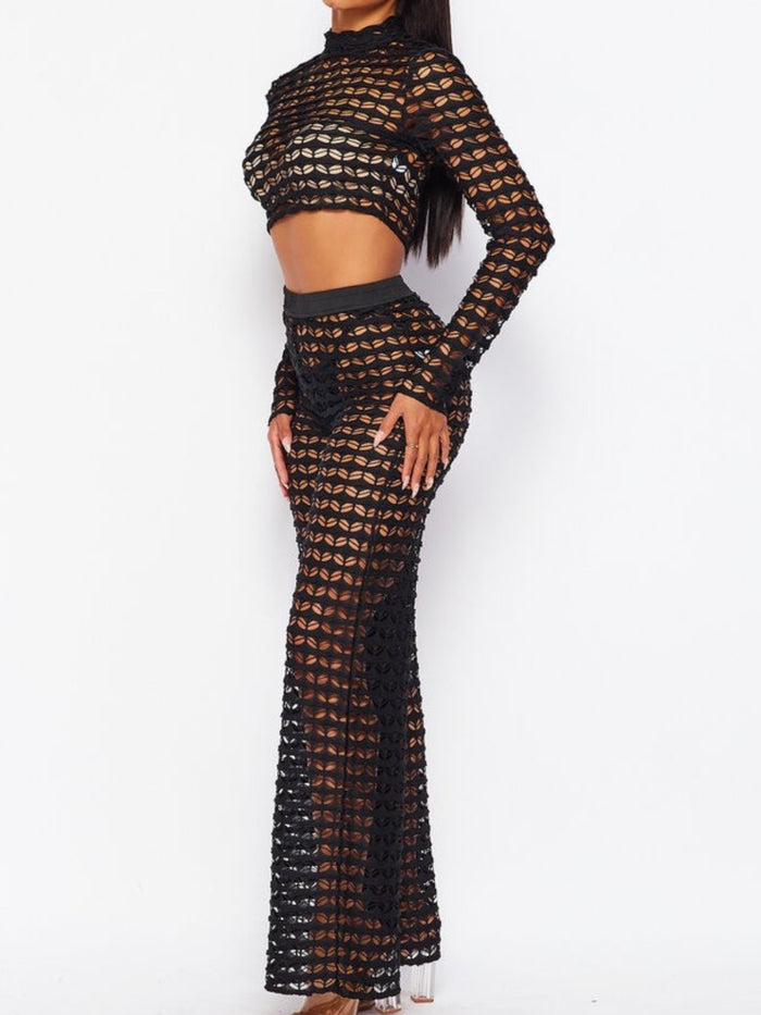 Black Net Long Resort Pant Set