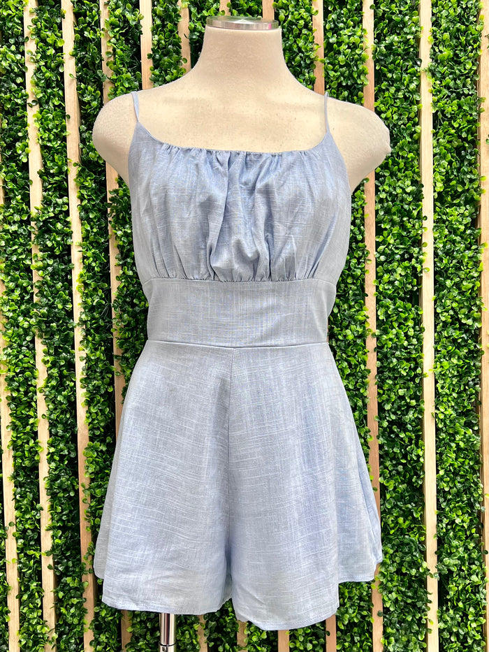 Misty Blue Shoulder Tie Romper