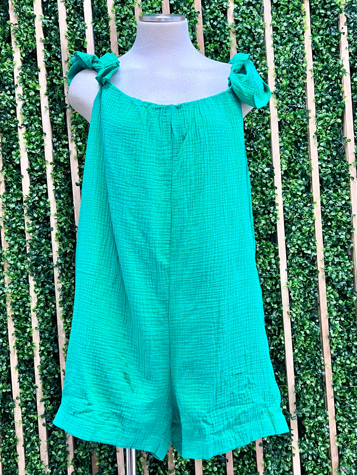 Gauze Solid Ruffle Romper