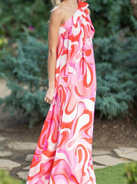 Fuchsia Swirl One Shoulder Maxi Dress