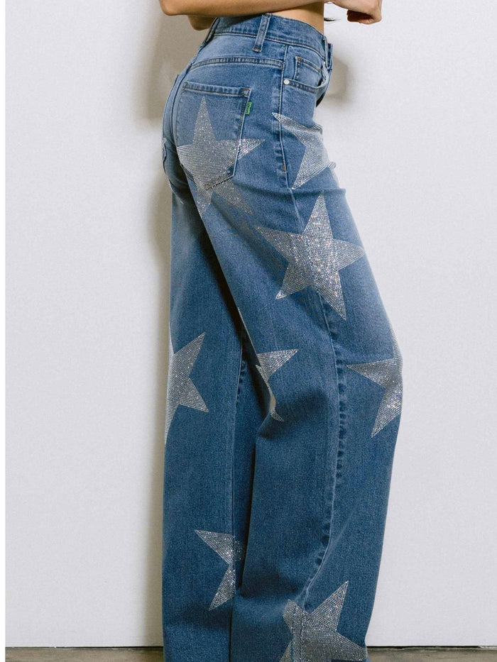 Rhinestone Star Wide Leg Denim