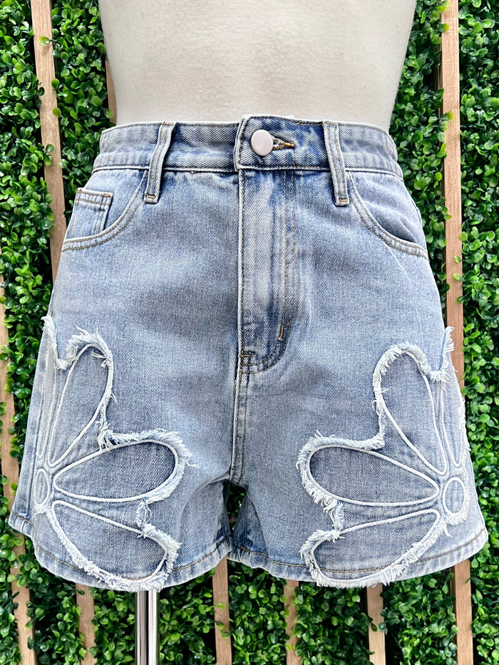 Floral Patch Denim Shorts