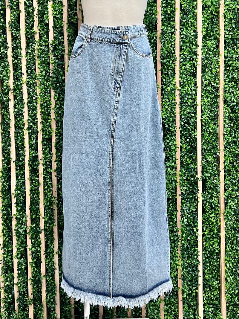 Front Slit Denim Maxi Skirt