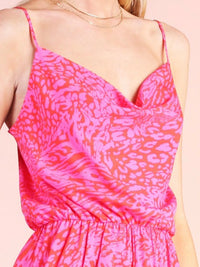 Red Fuchsia Leopard Cowl Neck Romper