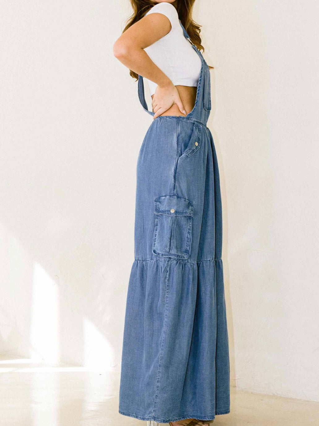 Tiered Overall Denim Jumpsuit