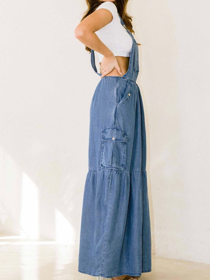 Tiered Overall Denim Jumpsuit