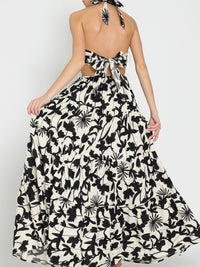 Delicate Black Cream Floral Cutout Maxi
