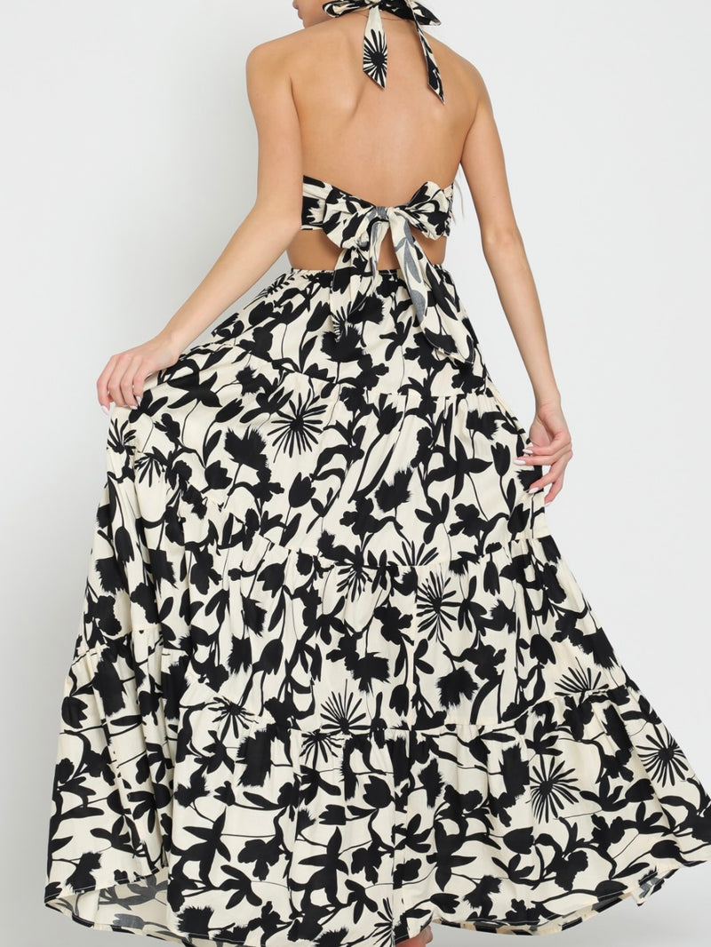 Delicate Black Cream Floral Cutout Maxi