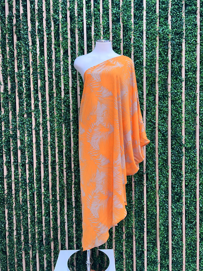 Tangerine Leaves One Shoulder Midi Dress