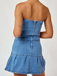 Strapless Ruffled Denim Short Dress