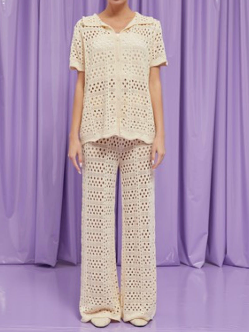 Cream Crochet Pant Set