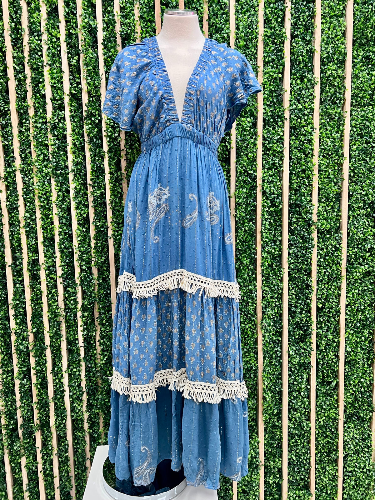 Beautiful V Neck Ruffled Maxi Dress