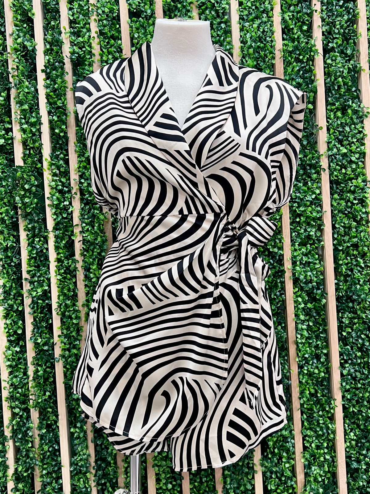 Beautiful Black Cream Swirl wrap Romper