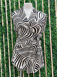 Beautiful Black Cream Swirl wrap Romper