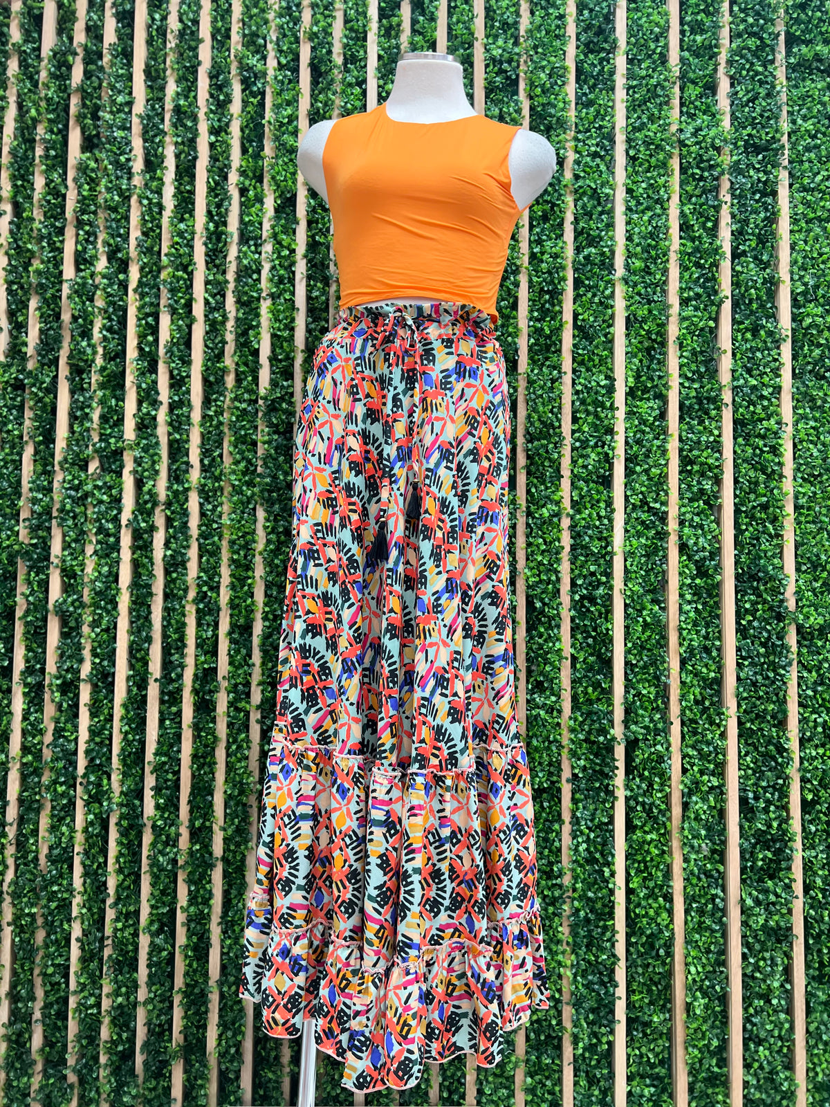 Multi Print Tiered Maxi Skirt