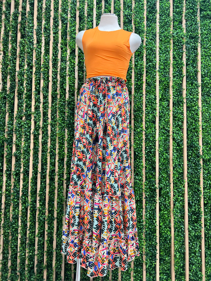 Multi Print Tiered Maxi Skirt