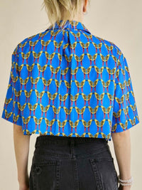 Blue Bird Print Crop Top