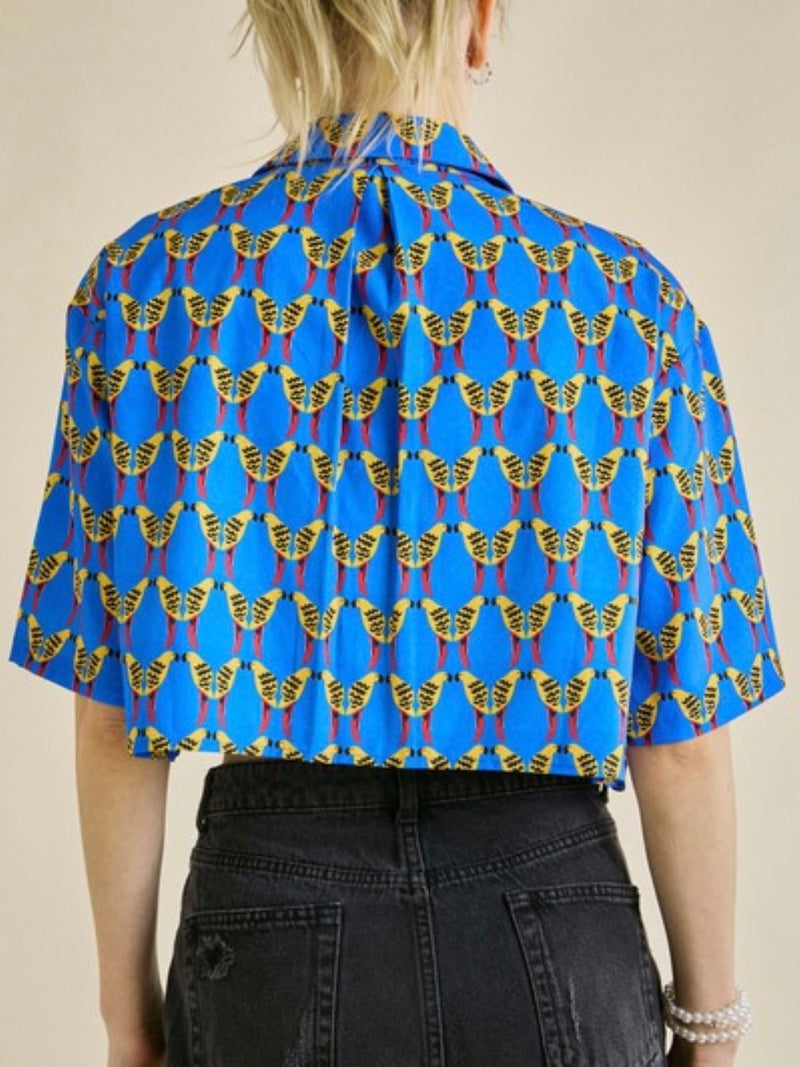 Blue Bird Print Crop Top