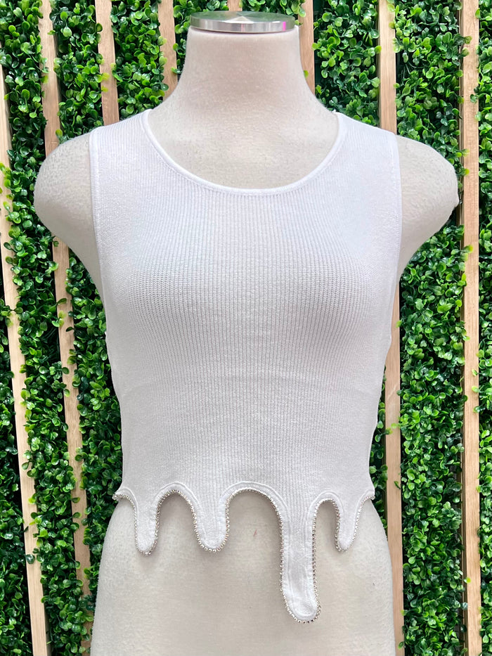 Rhinestone Drip Trimmed Top