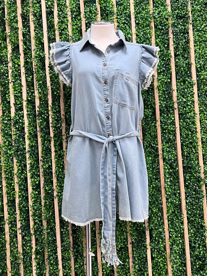 Angel Sleeve Denim Short Dress