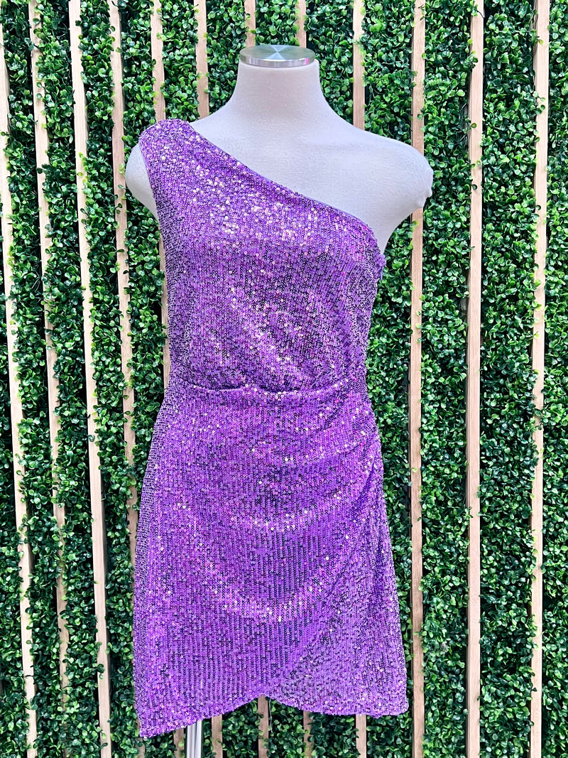 Delicate Light Purple Sequin One Shoulder Dress