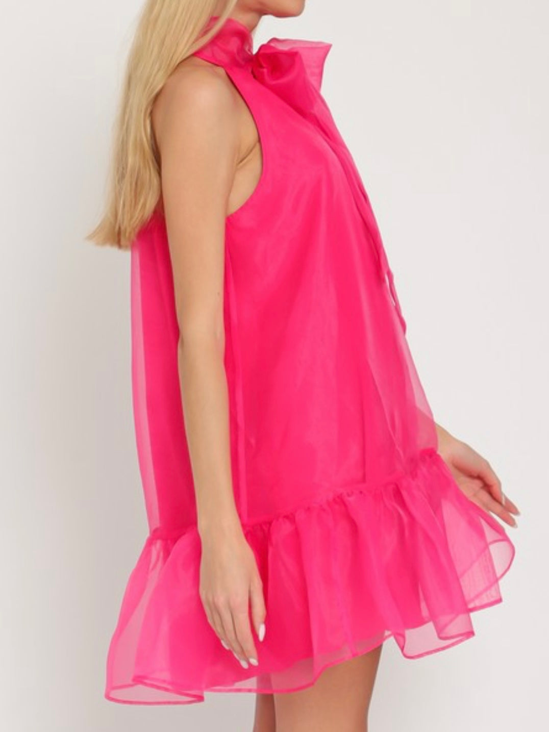 Beautiful Fuchsia Organza Drop Waist Shirt Dress