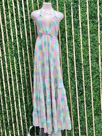 Multi Gingham Patchwork Halter Maxi