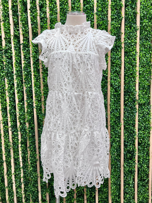 Delicate White Lace Tiered Short Dress