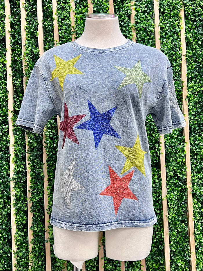 Multi Rhinestone Star Tee Shirt