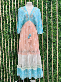 Beautiful Ombre V Neck Tiered Maxi