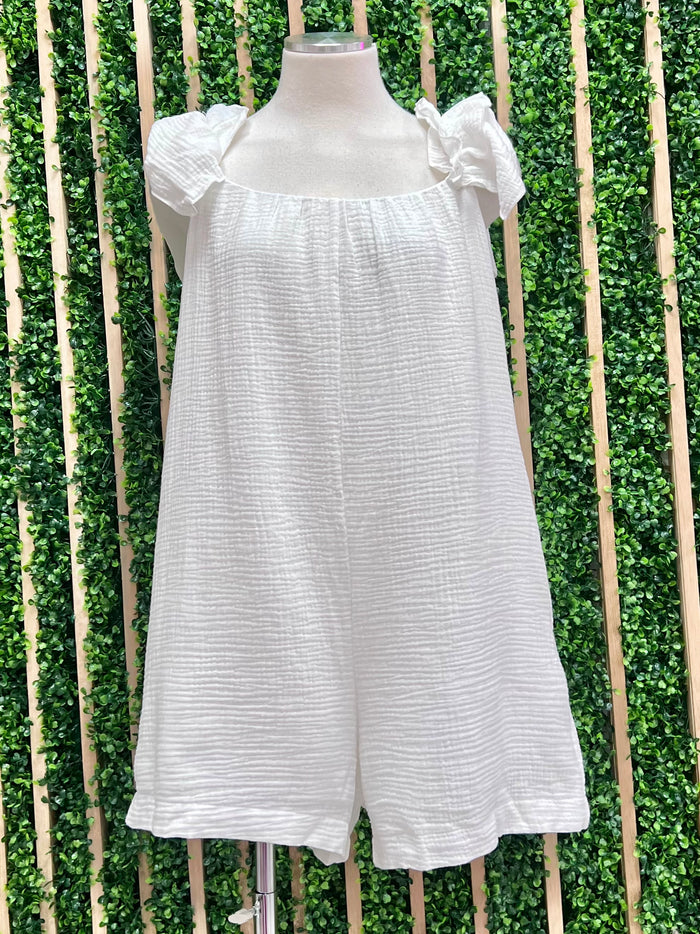 Ivory Gauze Ruffled Romper