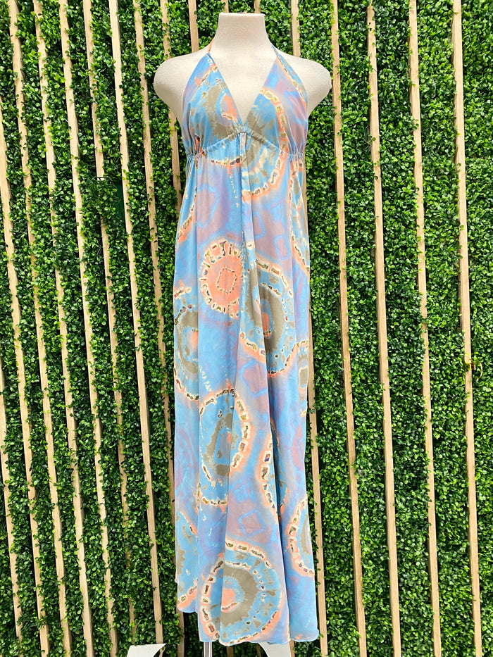 Blue Tie Dye Halter Maxi