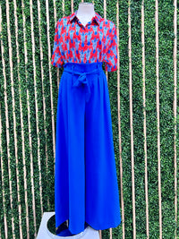 Red Blue Zebra Satin Blouse