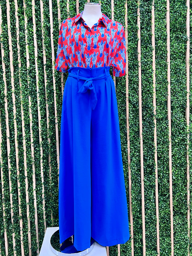 Red Blue Zebra Satin Blouse