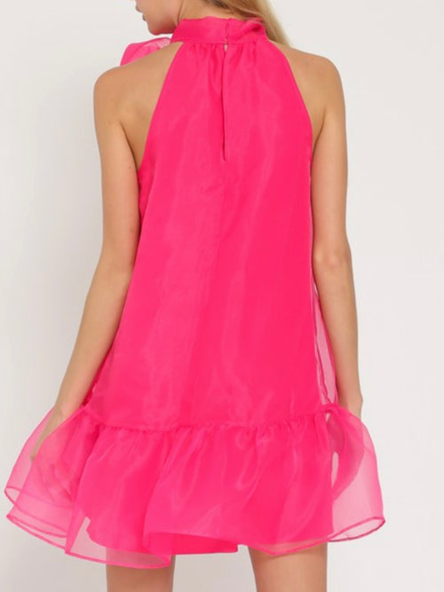 Beautiful Fuchsia Organza Drop Waist Shirt Dress