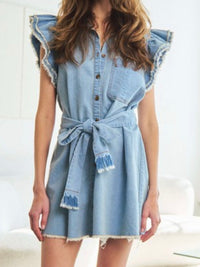 Angel Sleeve Denim Short Dress