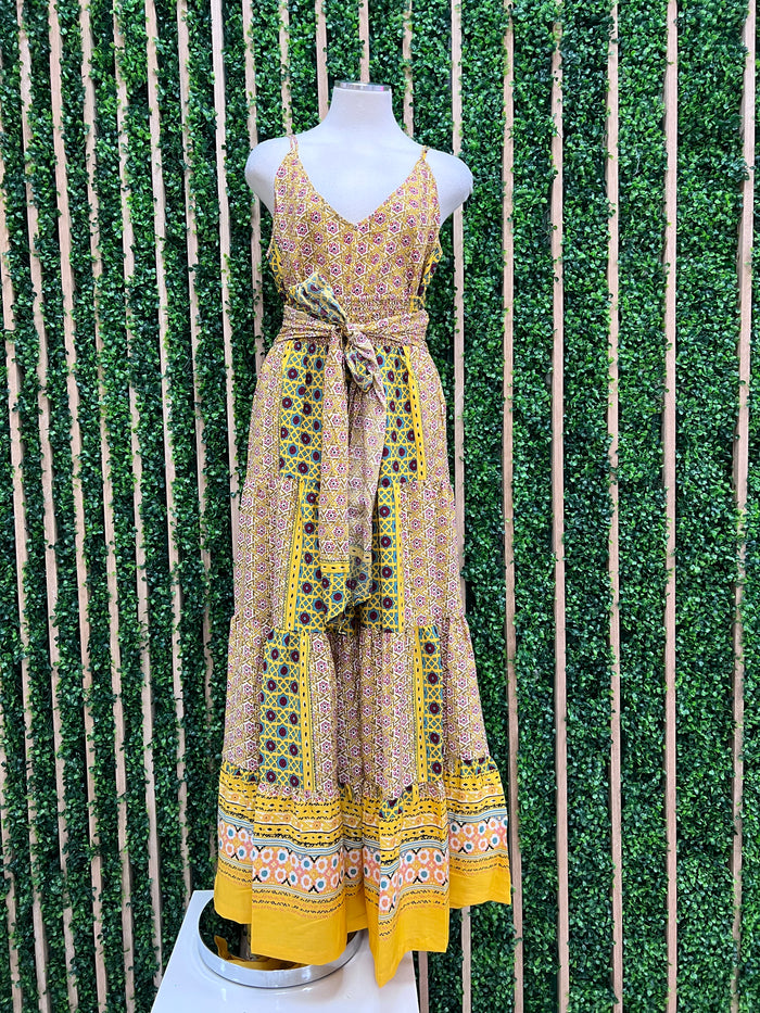 Yellow Paisley Ruffled Wide Leg Pant