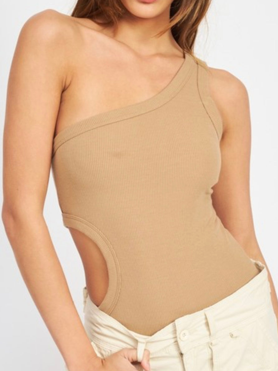 Nude Cutout One Shoulder Bodysuit