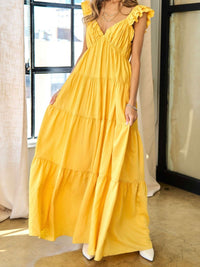 Beautiful Yellow V Neck Maxi