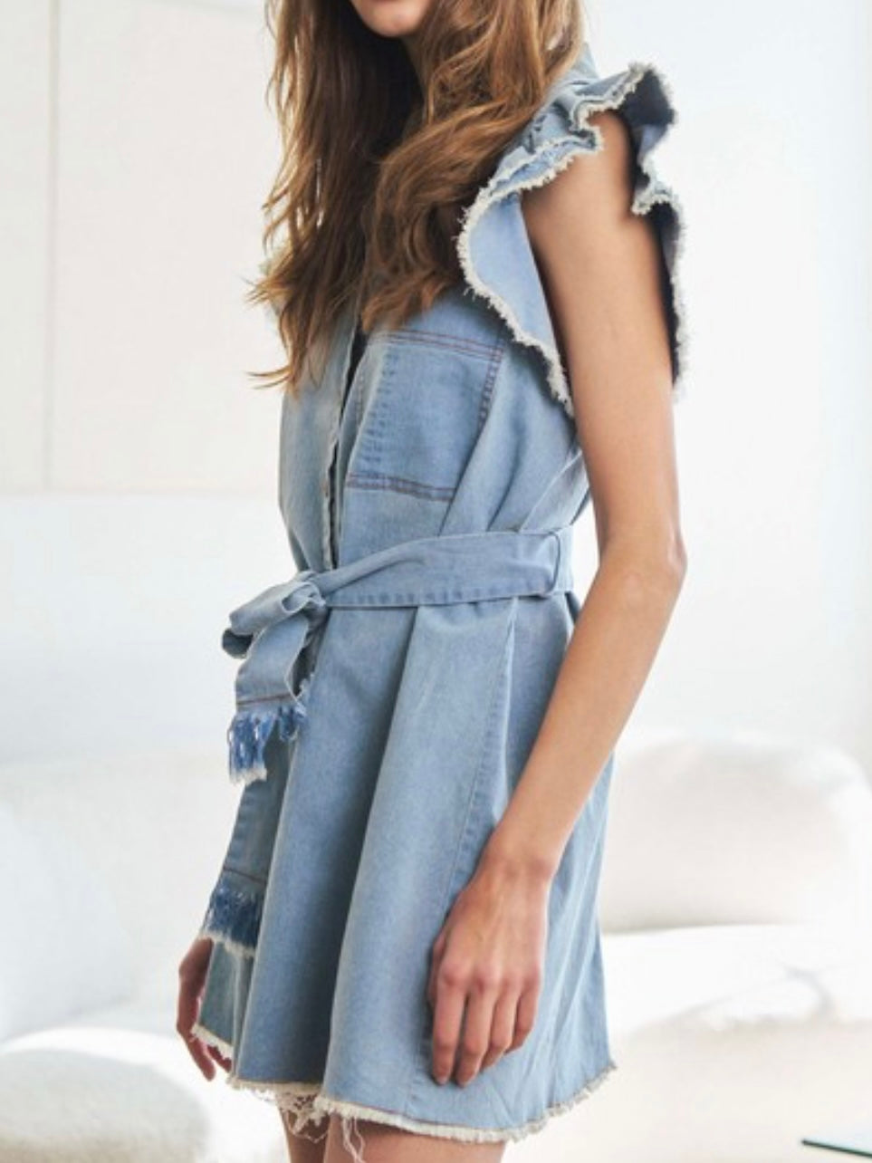 Angel Sleeve Denim Short Dress